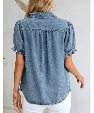 Womens Denim Shirts Button Down Short Puff Sleeve Lightweight Jeans Shirts with Pocket Business Casual Tops Light Blue $19.24...