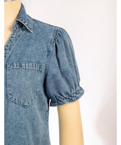 Womens Denim Shirts Button Down Short Puff Sleeve Lightweight Jeans Shirts with Pocket Business Casual Tops Light Blue $19.24...