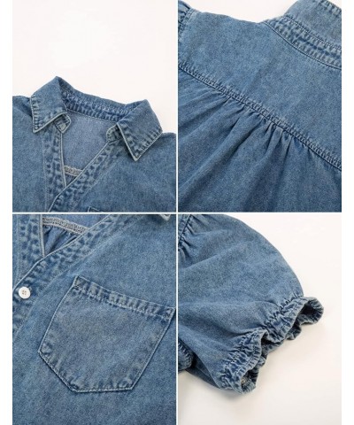 Womens Denim Shirts Button Down Short Puff Sleeve Lightweight Jeans Shirts with Pocket Business Casual Tops Light Blue $19.24...