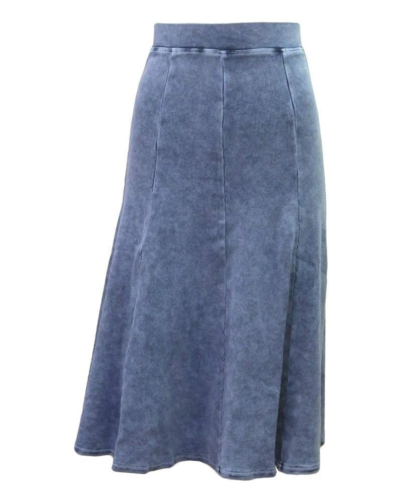 Womens Ribbed Panel Below Knee Length Skirt, Style CS-126 Light Denim $30.90 Skirts