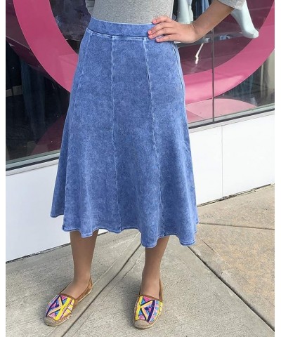 Womens Ribbed Panel Below Knee Length Skirt, Style CS-126 Light Denim $30.90 Skirts