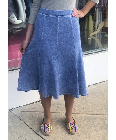 Womens Ribbed Panel Below Knee Length Skirt, Style CS-126 Light Denim $30.90 Skirts