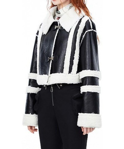 Women's Faux Leather Jacket Moto Biker Sherpa Lamb Fur coat oversize Long Jacket Coats Outerwear Black-short $46.19 Coats