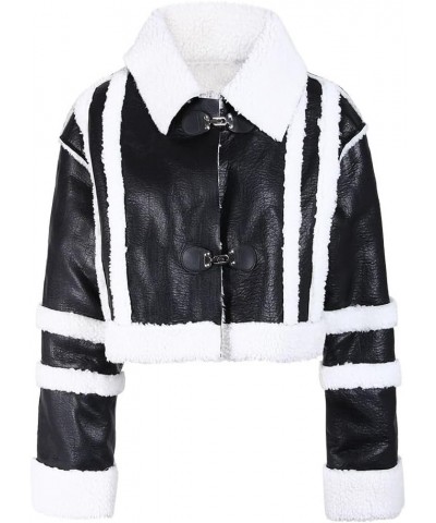 Women's Faux Leather Jacket Moto Biker Sherpa Lamb Fur coat oversize Long Jacket Coats Outerwear Black-short $46.19 Coats