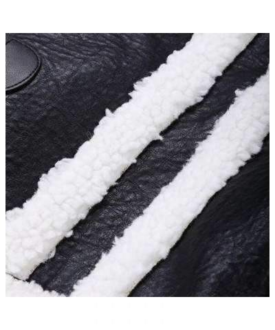 Women's Faux Leather Jacket Moto Biker Sherpa Lamb Fur coat oversize Long Jacket Coats Outerwear Black-short $46.19 Coats