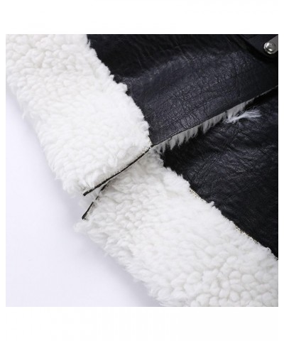 Women's Faux Leather Jacket Moto Biker Sherpa Lamb Fur coat oversize Long Jacket Coats Outerwear Black-short $46.19 Coats