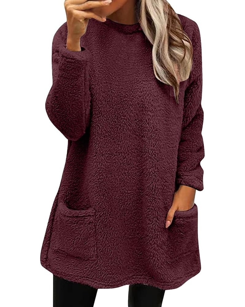 Womens 2023 Winter Fleece Jacket Sweater Warm Solid Color Outerwear Lightweight Casual Loose Coat with Pockets 4-red $8.00 Ja...