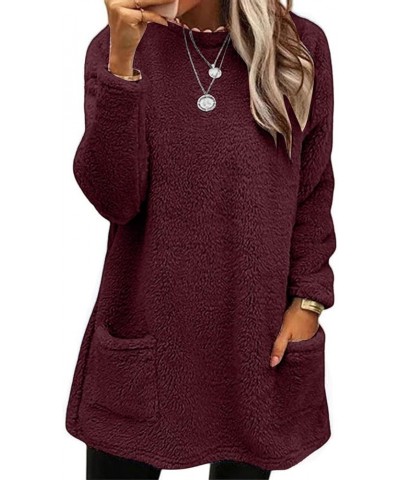 Womens 2023 Winter Fleece Jacket Sweater Warm Solid Color Outerwear Lightweight Casual Loose Coat with Pockets 4-red $8.00 Ja...