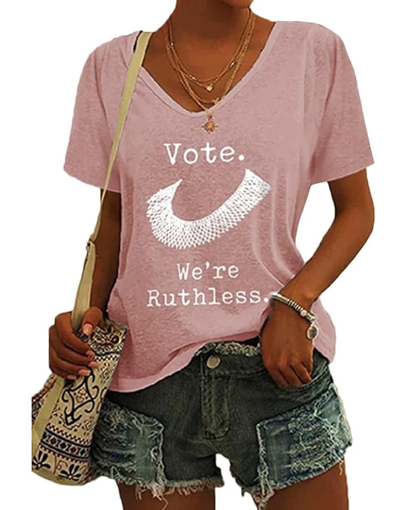 Vote We are Ruthless V Neck Tshirt, Vote We're Ruthless Print Casual T-Shirt Letter Print Casual Tee, Women's Rights Shirt Pi...