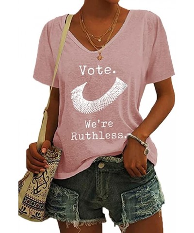 Vote We are Ruthless V Neck Tshirt, Vote We're Ruthless Print Casual T-Shirt Letter Print Casual Tee, Women's Rights Shirt Pi...