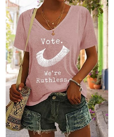 Vote We are Ruthless V Neck Tshirt, Vote We're Ruthless Print Casual T-Shirt Letter Print Casual Tee, Women's Rights Shirt Pi...