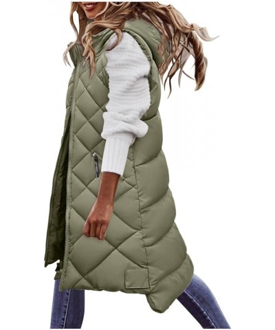 Women's Lightweight Puffer Vest Winter Zip Up Long Hooded Vest Sleeveless Jackets Outdoor Padded Gilet Coat Plus Size D- Army...