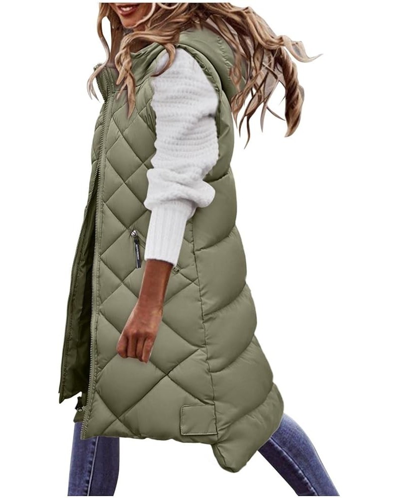 Women's Lightweight Puffer Vest Winter Zip Up Long Hooded Vest Sleeveless Jackets Outdoor Padded Gilet Coat Plus Size D- Army...