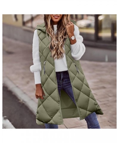 Women's Lightweight Puffer Vest Winter Zip Up Long Hooded Vest Sleeveless Jackets Outdoor Padded Gilet Coat Plus Size D- Army...