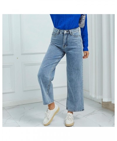 Trendy Baggy Straight Leg Jeans for Women Teen Girls Crossover Waist Relaxed Fit Wide Leg Denim Pants Loose Qq-blue $15.51 Ot...