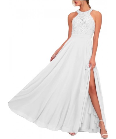 Halter Top Lace Prom Dresses with Split Long 2024 Chiffon Bridesmaid Dress for Women Junior Party Dress White $38.99 Dresses