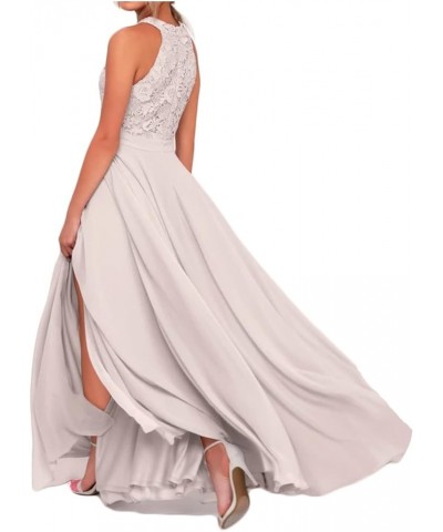 Halter Top Lace Prom Dresses with Split Long 2024 Chiffon Bridesmaid Dress for Women Junior Party Dress White $38.99 Dresses