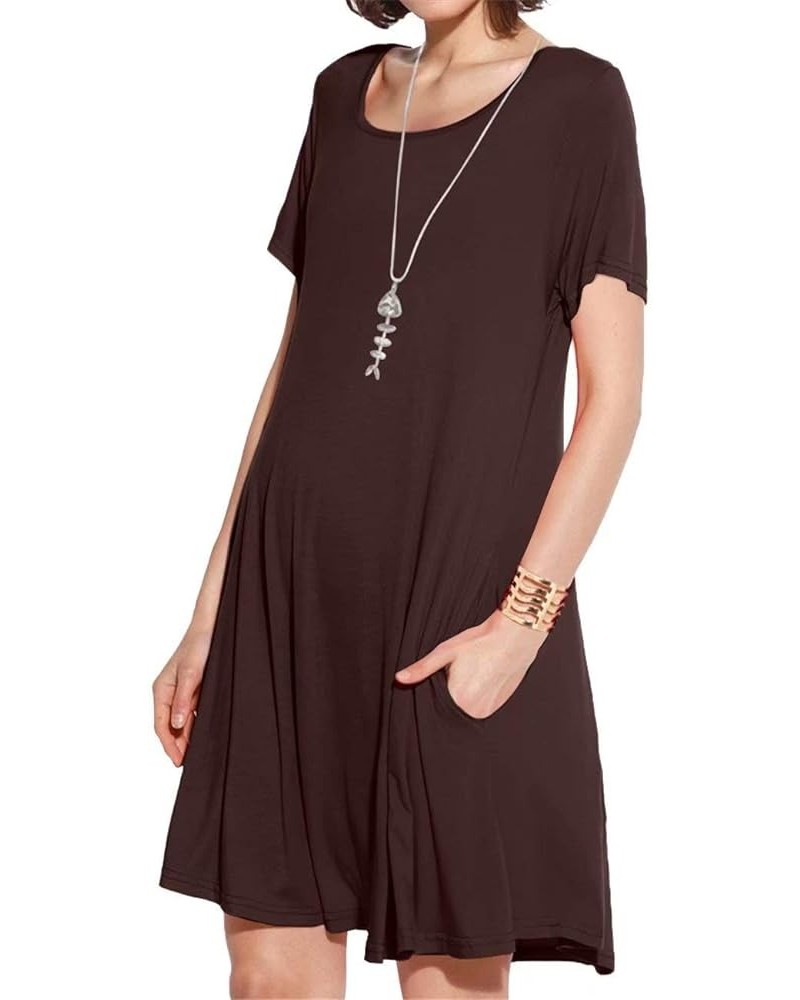 Women's Casual Swing Loose T-Shirt Dress Summer Short Sleeve Dresses with Pockets (Available in Plus Size) Coffee $10.44 Tops