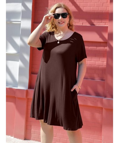 Women's Casual Swing Loose T-Shirt Dress Summer Short Sleeve Dresses with Pockets (Available in Plus Size) Coffee $10.44 Tops