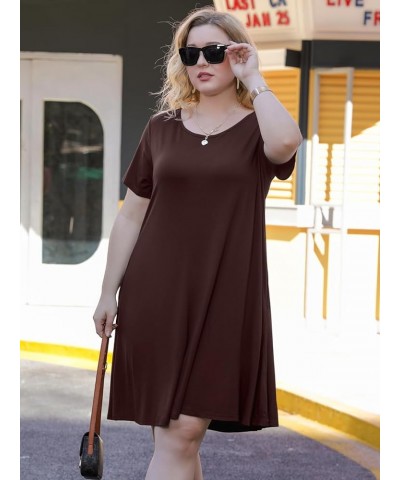 Women's Casual Swing Loose T-Shirt Dress Summer Short Sleeve Dresses with Pockets (Available in Plus Size) Coffee $10.44 Tops