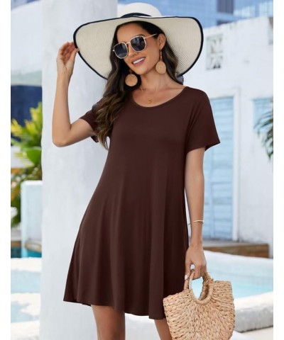 Women's Casual Swing Loose T-Shirt Dress Summer Short Sleeve Dresses with Pockets (Available in Plus Size) Coffee $10.44 Tops