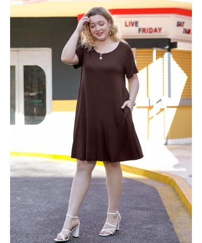 Women's Casual Swing Loose T-Shirt Dress Summer Short Sleeve Dresses with Pockets (Available in Plus Size) Coffee $10.44 Tops