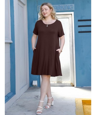 Women's Casual Swing Loose T-Shirt Dress Summer Short Sleeve Dresses with Pockets (Available in Plus Size) Coffee $10.44 Tops