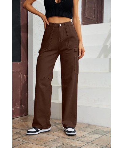 High Waist Cargo Pants Women 6 Pockets Baggy Cargo Pants for Women Straight Wide Leg Casual Parachute Pants Y2K Pants Brown $...