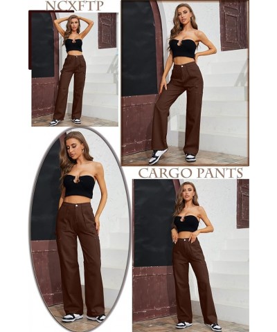 High Waist Cargo Pants Women 6 Pockets Baggy Cargo Pants for Women Straight Wide Leg Casual Parachute Pants Y2K Pants Brown $...