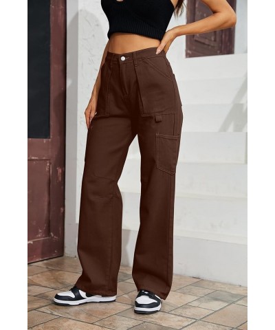 High Waist Cargo Pants Women 6 Pockets Baggy Cargo Pants for Women Straight Wide Leg Casual Parachute Pants Y2K Pants Brown $...