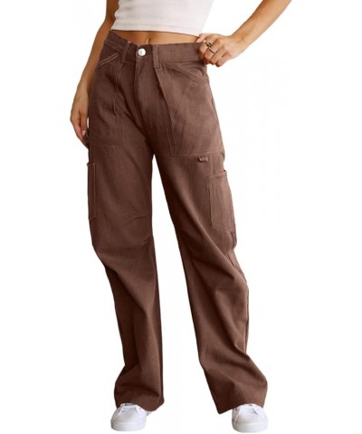 High Waist Cargo Pants Women 6 Pockets Baggy Cargo Pants for Women Straight Wide Leg Casual Parachute Pants Y2K Pants Brown $...