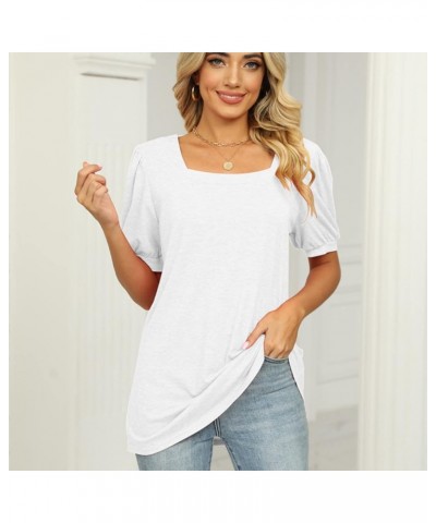 Womens Square Neck Tops Dressy Elegant Shirt Puff Short Sleeve Shirts Tshirt Casual Fashion Summer Tops Clothes White $9.51 Tops