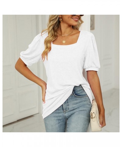 Womens Square Neck Tops Dressy Elegant Shirt Puff Short Sleeve Shirts Tshirt Casual Fashion Summer Tops Clothes White $9.51 Tops