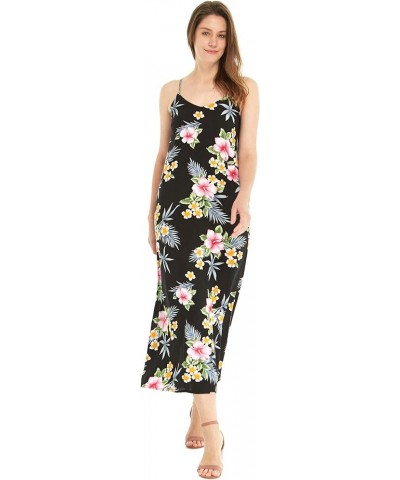 Women's Hawaiian Luau Hibiscus Blue Maxi Sweetheart Dress Hibiscus Black $21.32 Dresses