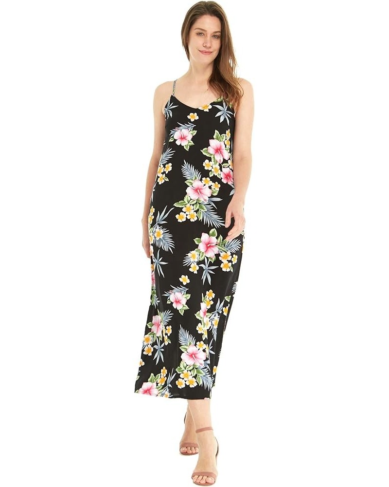 Women's Hawaiian Luau Hibiscus Blue Maxi Sweetheart Dress Hibiscus Black $21.32 Dresses