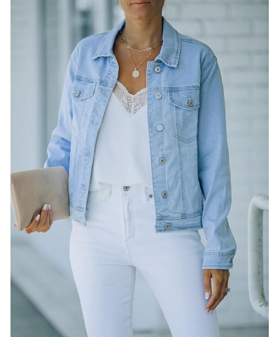 Women's Basic Button Down Stretch Fitted Long Sleeves Denim Jean Jacket Light Blue $22.94 Jackets