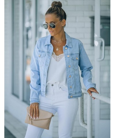 Women's Basic Button Down Stretch Fitted Long Sleeves Denim Jean Jacket Light Blue $22.94 Jackets