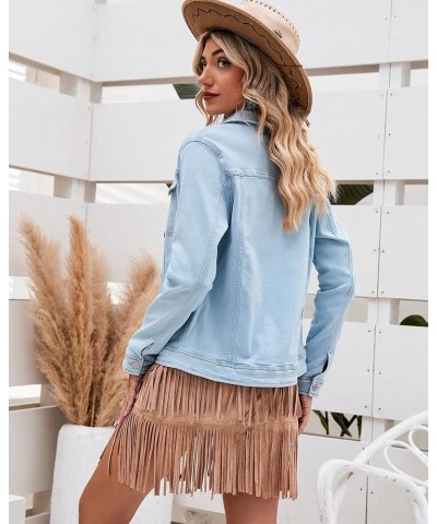 Women's Basic Button Down Stretch Fitted Long Sleeves Denim Jean Jacket Light Blue $22.94 Jackets