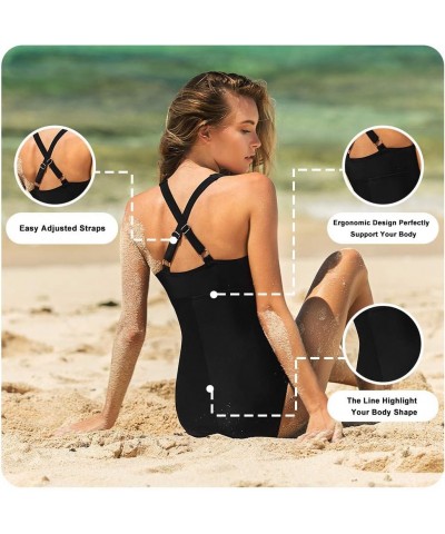 V Neck One Piece Swimsuits with Ruching Bathing Suits Tummy Control Beach Swimwear for Women 1-blacks $19.13 Swimsuits