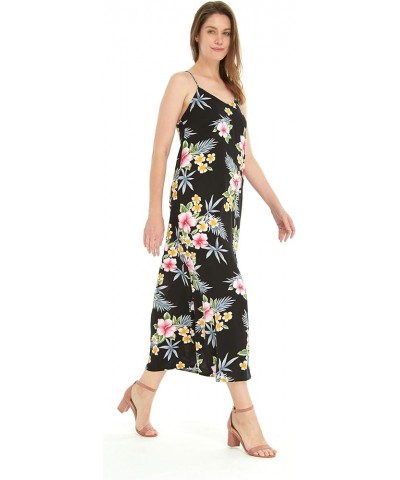 Women's Hawaiian Luau Hibiscus Blue Maxi Sweetheart Dress Hibiscus Black $21.32 Dresses