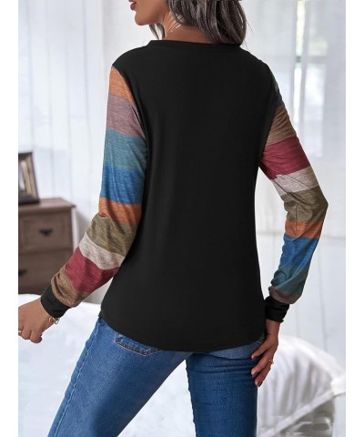 Women's Button Striped Block Color V Neck Short Sleeve T Shirt Casual Tee Maroon Multi $15.89 T-Shirts