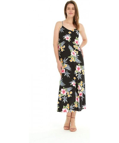 Women's Hawaiian Luau Hibiscus Blue Maxi Sweetheart Dress Hibiscus Black $21.32 Dresses