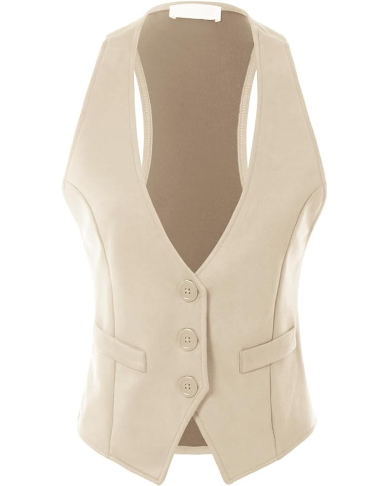 Women's Dressy Casual Versatile Racerback Vest Tuxedo Suit Waistcoat Suede Champagne $19.58 Vests