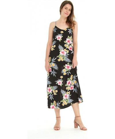 Women's Hawaiian Luau Hibiscus Blue Maxi Sweetheart Dress Hibiscus Black $21.32 Dresses