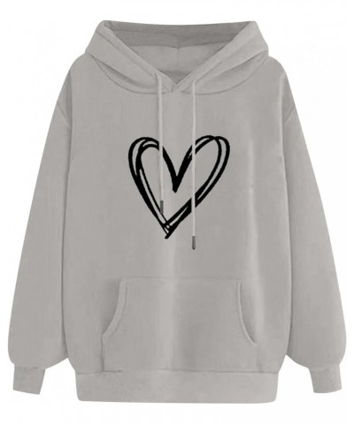 Oversized Hoodies for Women Trendy Heart Print Long Sleeve Pullover Tops Drawstring Cute Graphic Preppy Sweatshirts 15 Gray $...