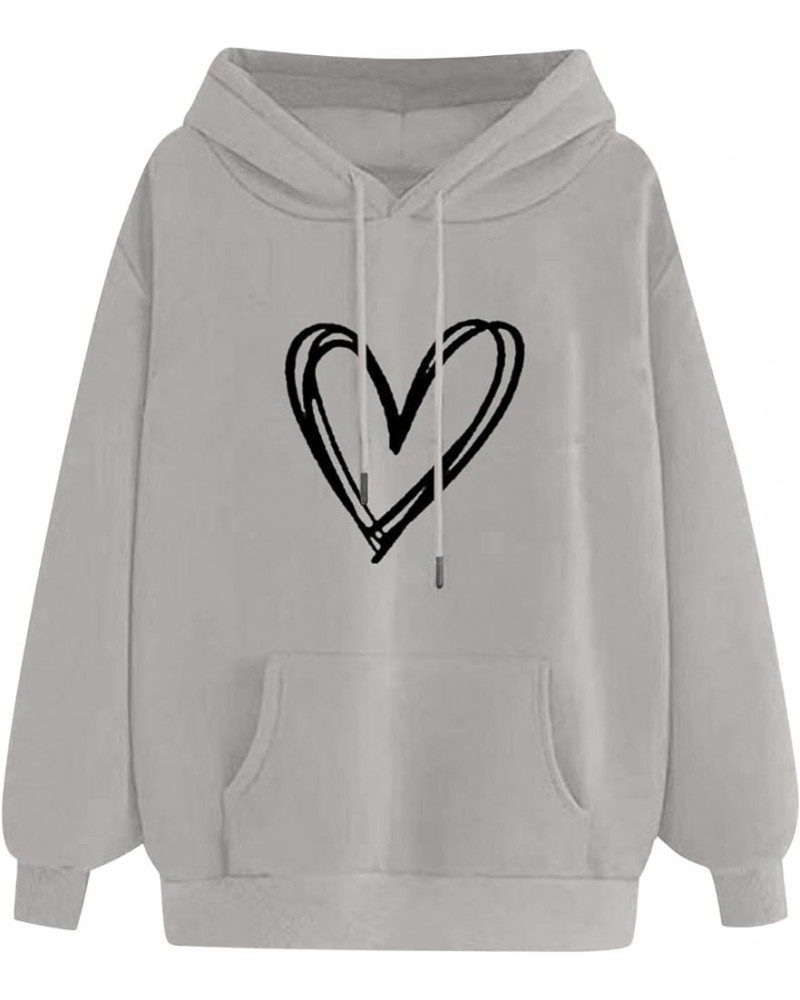 Oversized Hoodies for Women Trendy Heart Print Long Sleeve Pullover Tops Drawstring Cute Graphic Preppy Sweatshirts 15 Gray $...