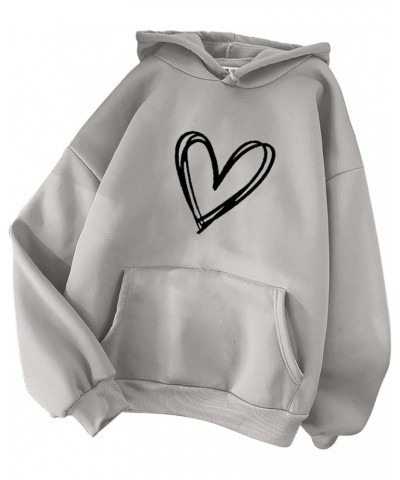 Oversized Hoodies for Women Trendy Heart Print Long Sleeve Pullover Tops Drawstring Cute Graphic Preppy Sweatshirts 15 Gray $...