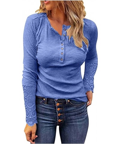 Womens Fall Fashion Ribbed Long Sleeve Scoop Neck Henley T Shirts Button Down Slim Fit Tops Solid Shirts 2-sky Blue $10.33 Ac...