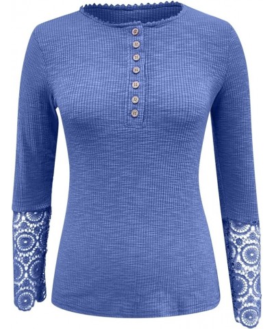 Womens Fall Fashion Ribbed Long Sleeve Scoop Neck Henley T Shirts Button Down Slim Fit Tops Solid Shirts 2-sky Blue $10.33 Ac...