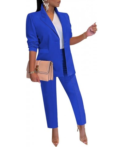 Womens Two Piece Business Casual Outfits Long Sleeve Blazer Work Pants Set Professional Office Suit 39-royal Blue $30.72 Suits